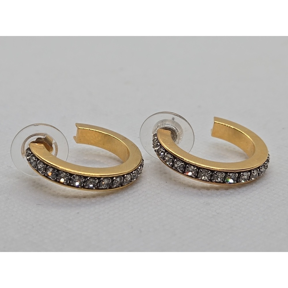 Crystal Hoop Gold Tone Earrings Couture Fashion Jewelry 1"